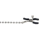 Silver beaded nipple clamps with adjustable tension and phthalate-free PVC pads, connected by a 16-inch chain.