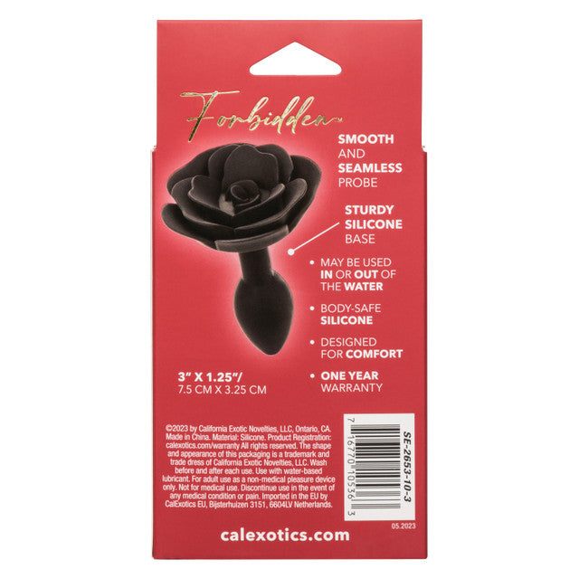 Forbidden™ Small Rose Anal Plug in black, featuring body-safe silicone, tapered design, sturdy base, and waterproof construction for safe and stylish anal pleasure.

small anal plug, beginner anal toy, body-safe silicone anal plug, waterproof anal plug, tapered anal plug, elegant anal toy, rose-themed anal plug, black silicone plug, anal plug with base