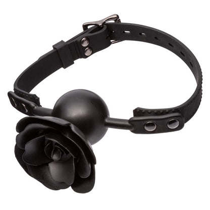 Removable rose ball gag with adjustable silicone straps for stylish BDSM play. Keywords: rose ball gag, removable ball gag, Forbidden rose gag, adjustable BDSM gag, silicone ball gag, breathable ball gag, stylish bondage accessory, hypoallergenic gag, waterproof BDSM gag, rose design gag.