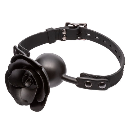 Removable rose ball gag with adjustable silicone straps for stylish BDSM play. Keywords: rose ball gag, removable ball gag, Forbidden rose gag, adjustable BDSM gag, silicone ball gag, breathable ball gag, stylish bondage accessory, hypoallergenic gag, waterproof BDSM gag, rose design gag.