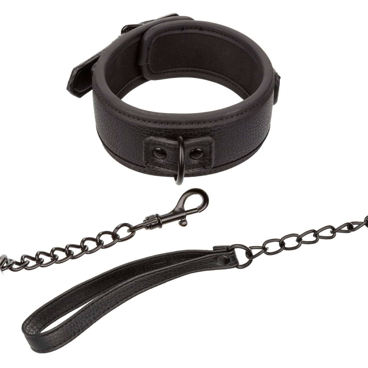 Nocturnal™ Collection Collar & Leash with adjustable collar, heavy-duty metal leash, and durable PVC leather design for elegant BDSM play