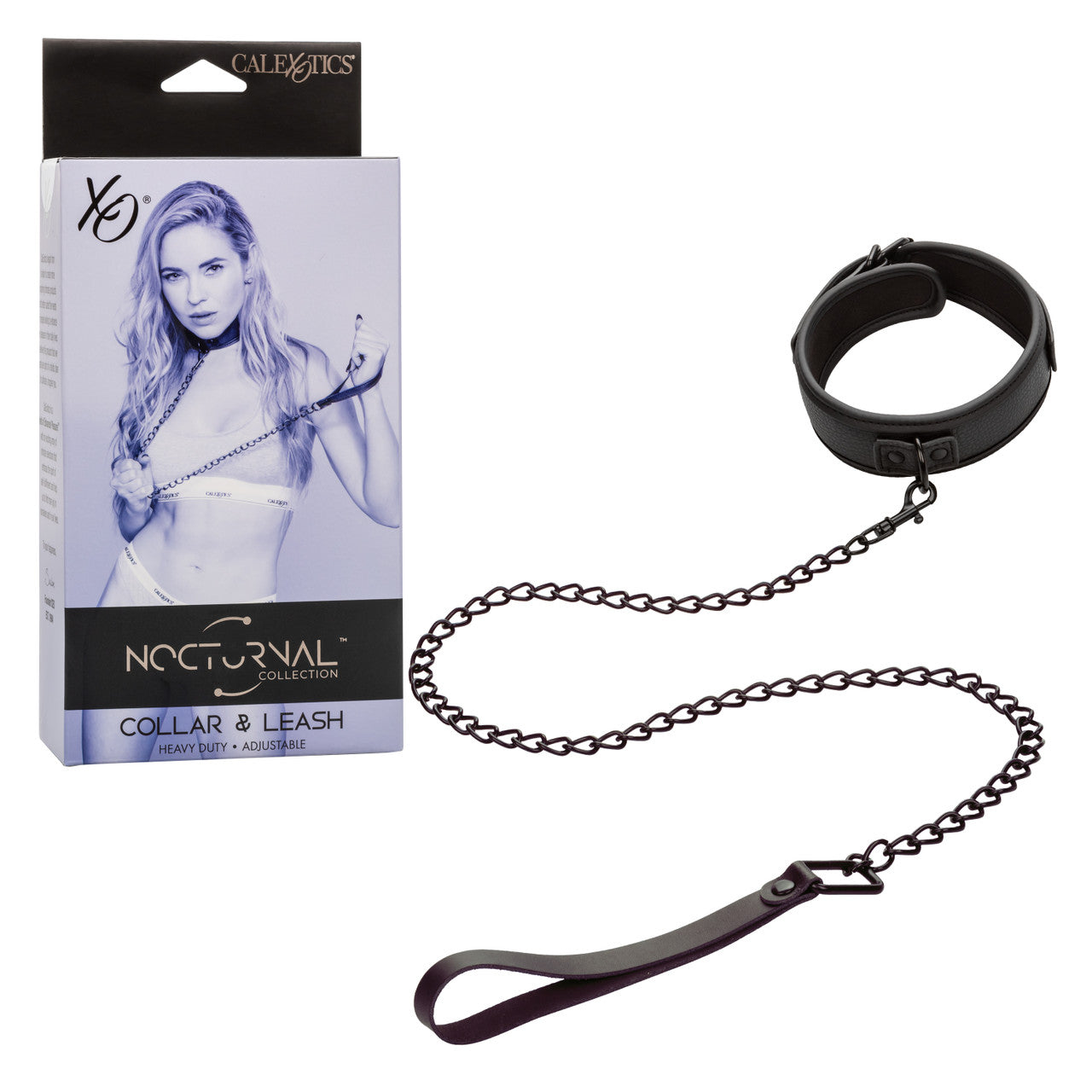 Nocturnal™ Collection Collar & Leash with adjustable collar, heavy-duty metal leash, and durable PVC leather design for elegant BDSM play