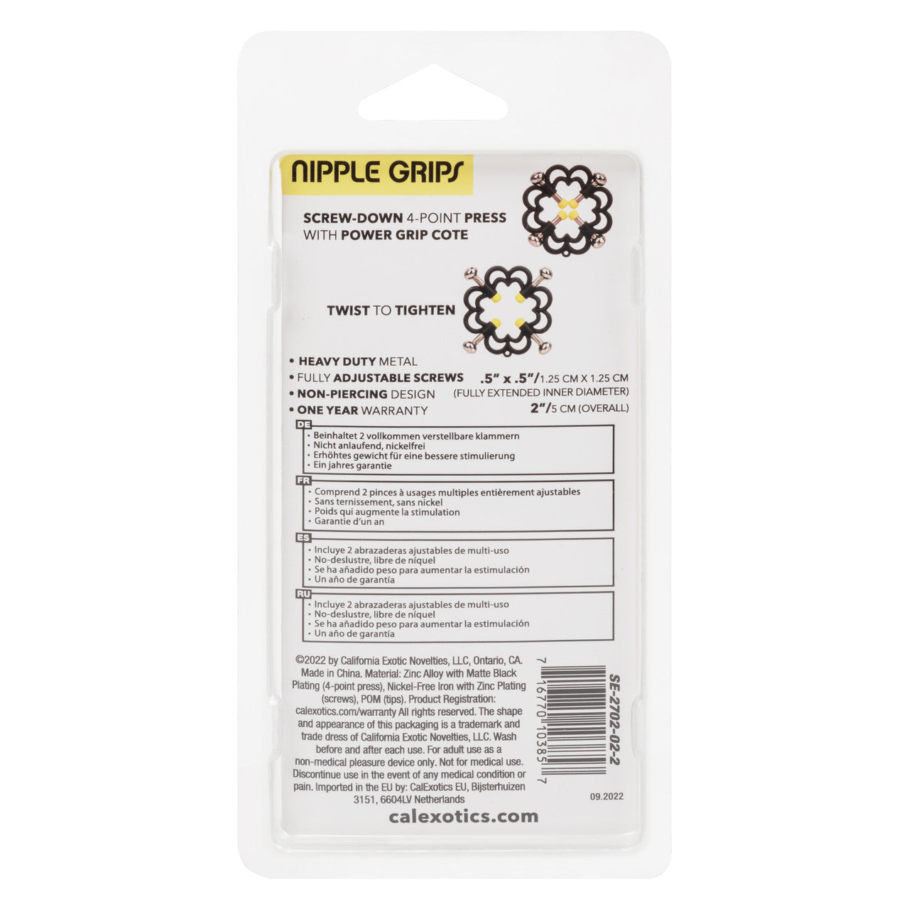 Boundless® Nipple Grips with nickel-free, adjustable 4-point press, durable design, and power grip tips for heightened sensory play. Keywords: Boundless Nipple Grips, nickel-free nipple clamps, 4-point adjustable nipple clamps, heavy-duty nipple grips, sensory play clamps, nipple stimulation toys, adjustable nipple toys, multi-use nipple grips, BDSM nipple clamps, phthalate-free nipple clamps, screw-down nipple toys.