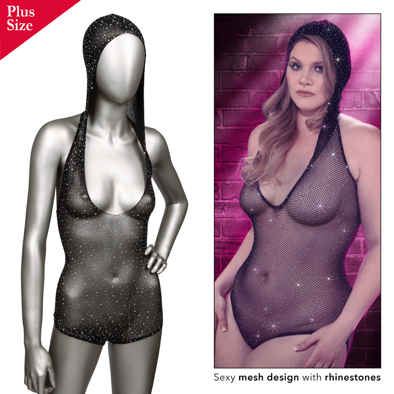 Radiance™ Hooded Deep V Body Suit | One Size + Plus Size | CalExotics