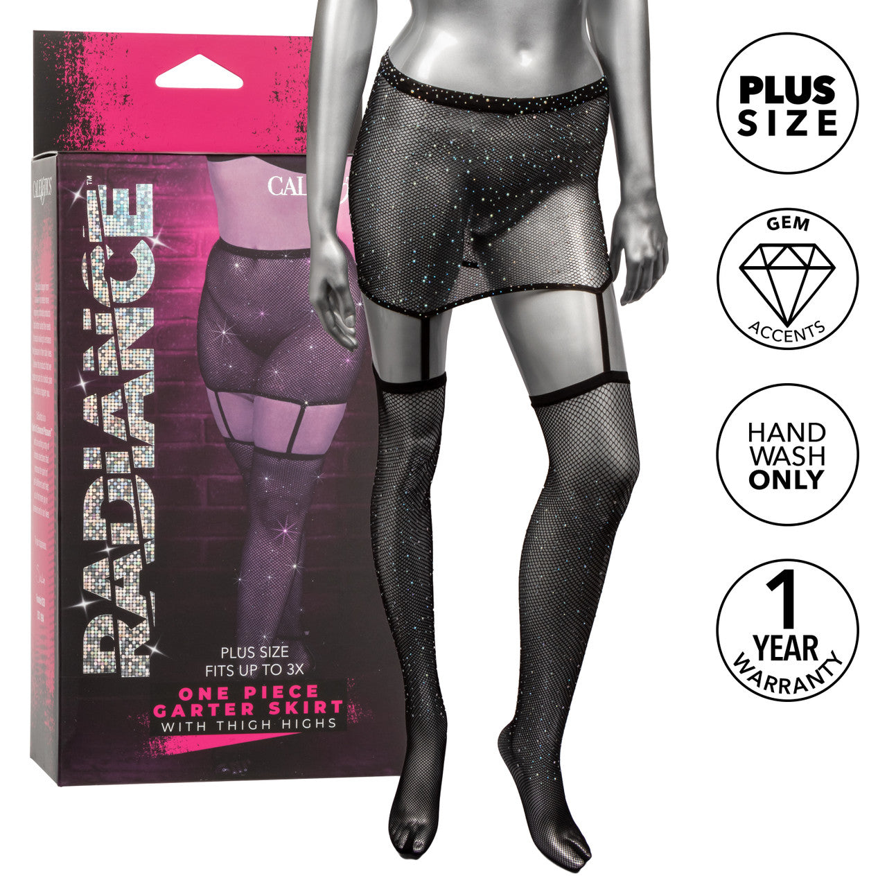 Radiance™ One Piece Garter Skirt with Thigh Highs | One Size + Plus Size | CalExotics