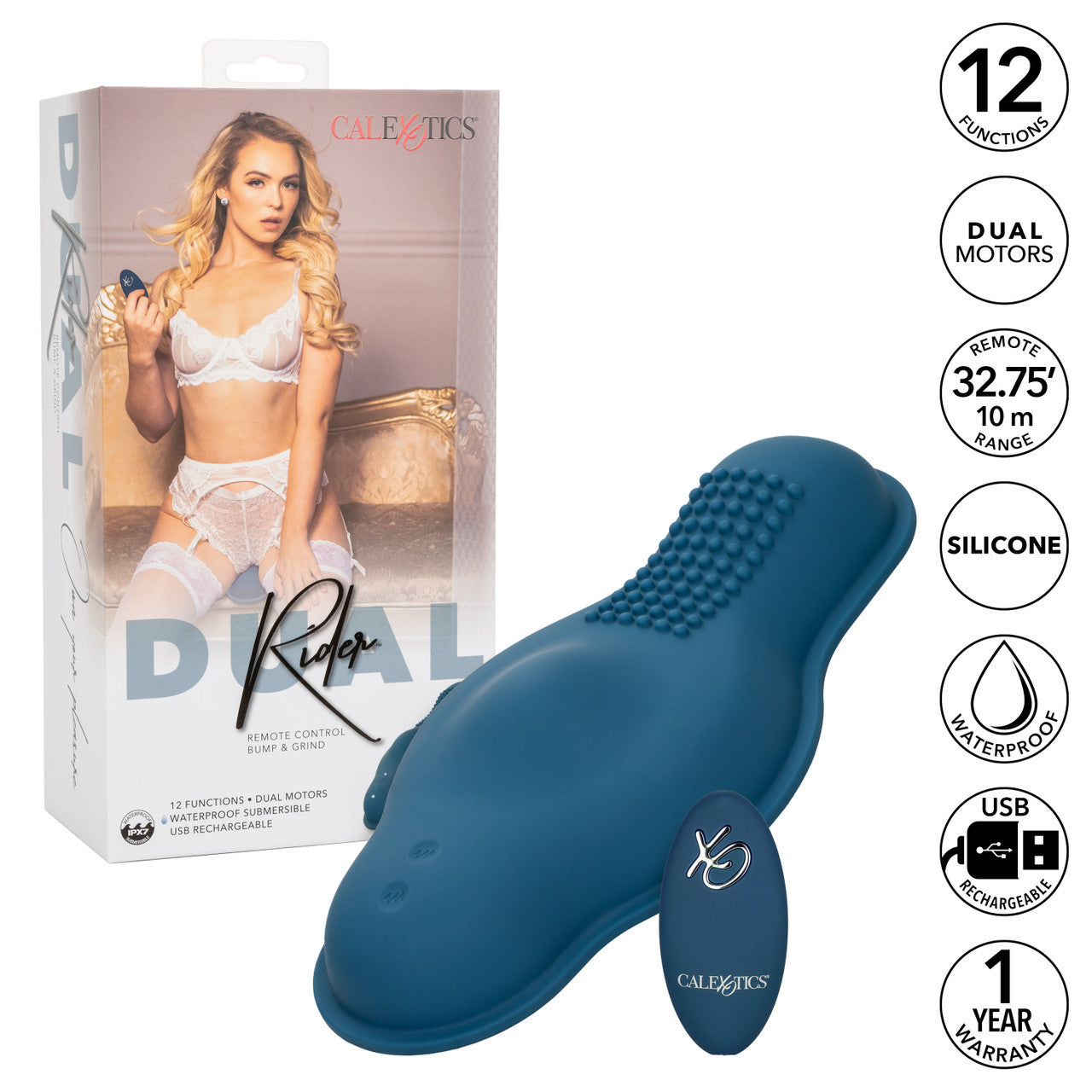 Blue silicone dual-motor massager with nubbed grinding surface, 12 vibration functions, waterproof build, and remote control.
Keywords: dual motor vibrator, remote control massager, waterproof grinding vibrator, blue silicone massager, 12 vibration functions, USB rechargeable vibrator, nubbed grinding massager, phthalate-free massager, self-love vibrator.