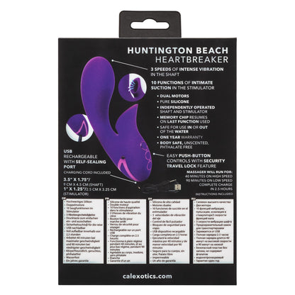 California Dreaming® Huntington Beach Heartbreaker rabbit vibrator with clitoral suction and vibrating shaft.

rabbit vibrator with suction, clitoral suction vibrator, dual-action vibrator, silicone rabbit vibrator, waterproof rabbit vibrator, USB rechargeable vibrator, travel-friendly vibrator, customizable suction vibrator, 10-function vibrator.