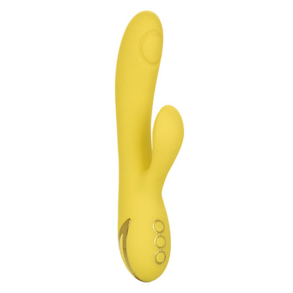 California Dreaming® San Diego Seduction rabbit vibrator with tapping clitoral teaser and G-spot shaft thumping.

rabbit vibrator with tapping, G-spot and clitoral vibrator, triple motor vibrator, silicone waterproof vibrator, rechargeable rabbit vibrator, customizable tapping vibrator, 10-function rabbit vibrator, 3-speed shaft vibrator, luxury yellow vibrator.

