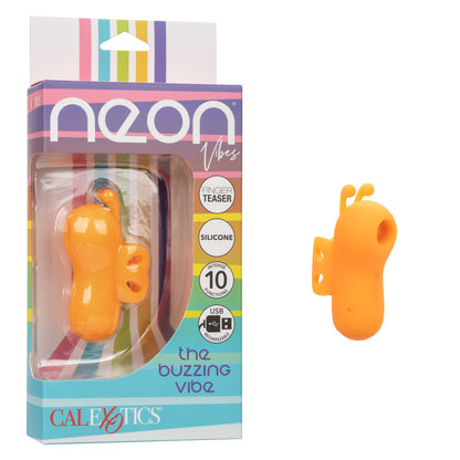 Neon® Vibes The Buzzing Vibe, finger teaser with 10 vibration functions, waterproof silicone design, and rechargeable battery.

finger vibrator, wearable vibe, silicone massager, 10 vibration functions, waterproof vibe, rechargeable finger teaser, travel lock vibrator, IPX7 waterproof vibrator, customizable pleasure toy, orange vibrator