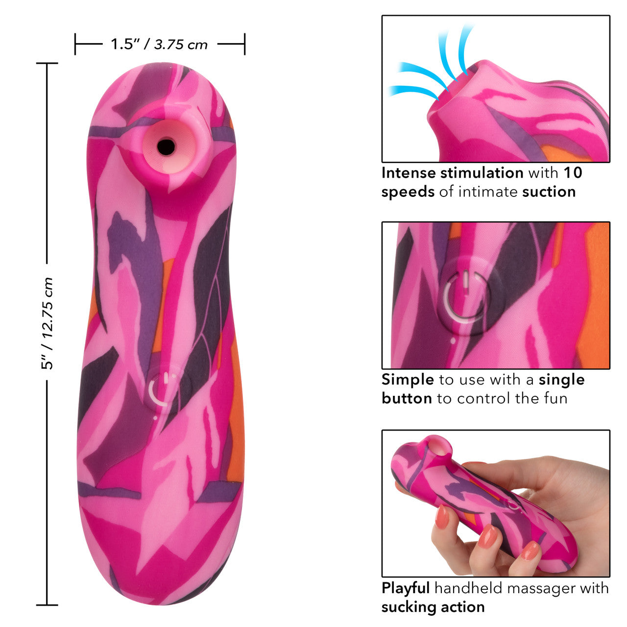 The Naughty Bits® Suck Buddy™ Playful Massager - 
Compact pink and orange clitoral massager with 10 vibration speeds, contoured teaser, and USB rechargeable waterproof design. 
Keywords: clitoral suction vibrator, Naughty Bits collection, compact clitoral toy, waterproof massager, USB rechargeable vibrator, 10-speed clitoral massager, pink and orange suction toy, phthalate-free massager, 