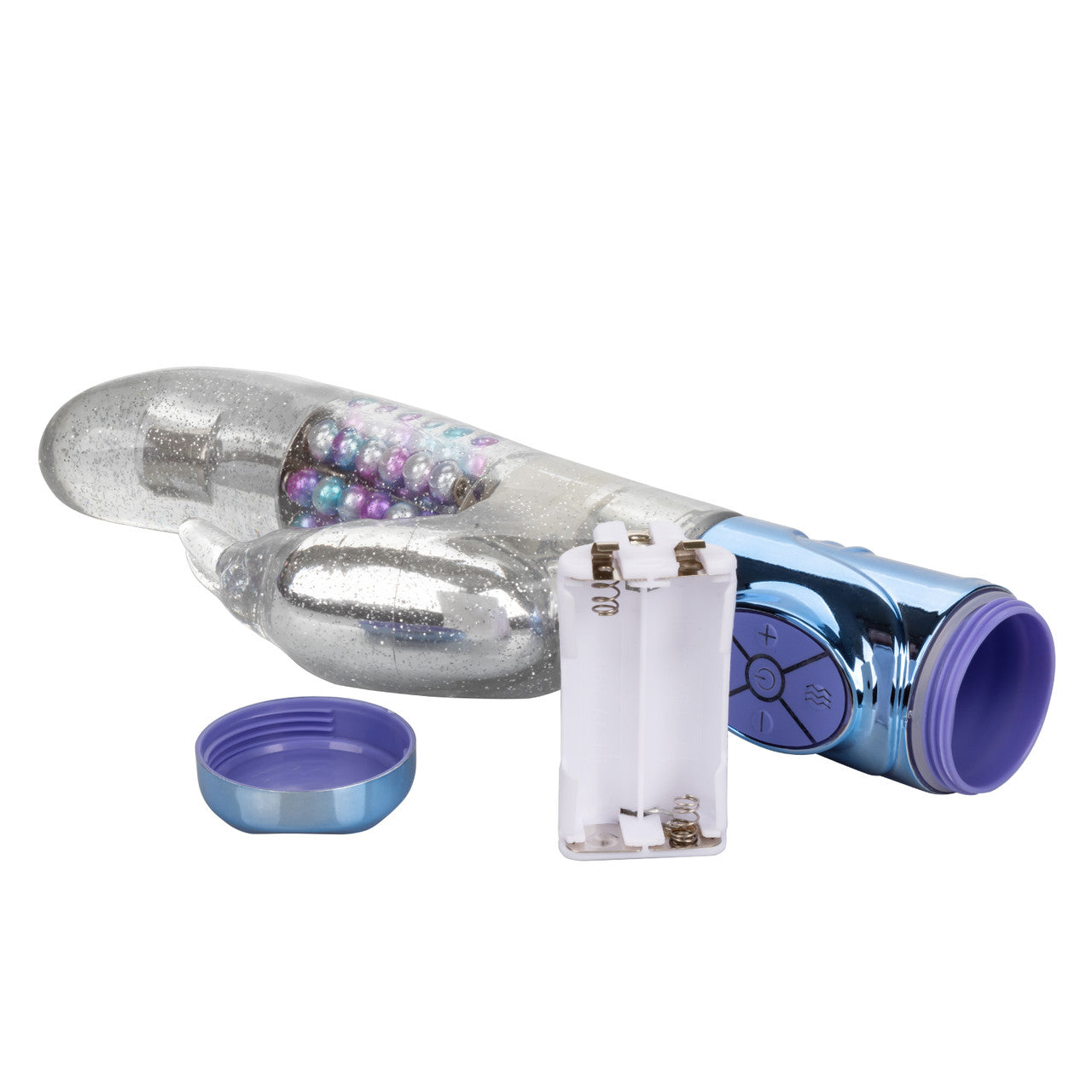 The Naughty Bits™ Party In My Pants™ Jack Rabbit® Vibrator - Multi-colored holographic rabbit vibrator with 10 vibration functions, rotating beads, and a waterproof design. Keywords: holographic rabbit vibrator, Naughty Bits Jack Rabbit, multi-colored waterproof vibrator, 10-function rabbit vibrator, rotating bead vibrator, clitoral teaser rabbit, 4-speed rotating vibrator, phthalate-free