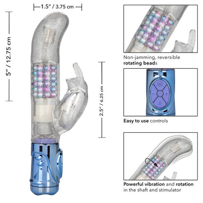 The Naughty Bits™ Party In My Pants™ Jack Rabbit® Vibrator - Multi-colored holographic rabbit vibrator with 10 vibration functions, rotating beads, and a waterproof design. Keywords: holographic rabbit vibrator, Naughty Bits Jack Rabbit, multi-colored waterproof vibrator, 10-function rabbit vibrator, rotating bead vibrator, clitoral teaser rabbit, 4-speed rotating vibrator, phthalate-free