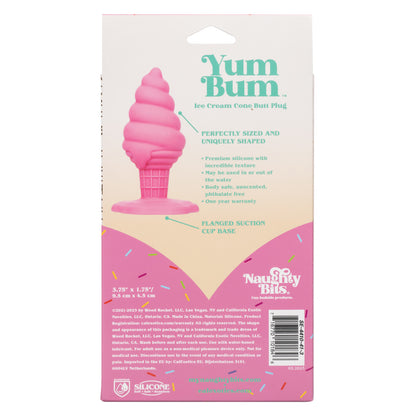 The Naughty Bits® Yum Bum™ Ice Cream Cone Butt Plug - Pink ice cream cone-shaped silicone butt plug with suction cup base, designed for playful, waterproof, and phthalate-free fun.
Keywords: ice cream butt plug, silicone butt plug, ice cream cone-shaped plug, Naughty Bits collection, pink silicone anal toy, suction cup butt plug, waterproof anal plug, phthalate-free butt plug, playful ana