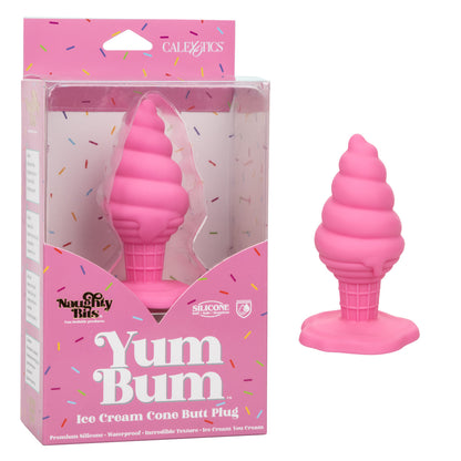 The Naughty Bits® Yum Bum™ Ice Cream Cone Butt Plug - Pink ice cream cone-shaped silicone butt plug with suction cup base, designed for playful, waterproof, and phthalate-free fun.
Keywords: ice cream butt plug, silicone butt plug, ice cream cone-shaped plug, Naughty Bits collection, pink silicone anal toy, suction cup butt plug, waterproof anal plug, phthalate-free butt plug, playful ana