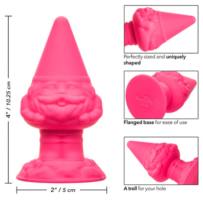 Pink silicone gnome-shaped butt plug with rippled texture, 2-inch girth, flanged base, and body-safe waterproof design.
Keywords: Naughty Bits Anal Gnome, gnome butt plug, pink silicone butt plug, textured anal plug, 2-inch girth anal toy, body-safe anal plug, waterproof butt plug, flanged base anal toy, whimsical anal plug, playful silicone plug.