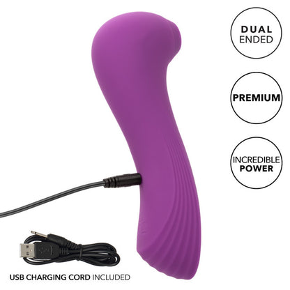 Purple dual-ended pleasure wand with 10 suction functions, 10 vibration speeds, and waterproof silicone design.
Keywords: dual pleasure wand, Couture Collection, silicone massager, waterproof vibrator, suction and vibration toy, USB rechargeable wand, luxury adult toy, customizable massager, IPX7 waterproof, dual-ended wand