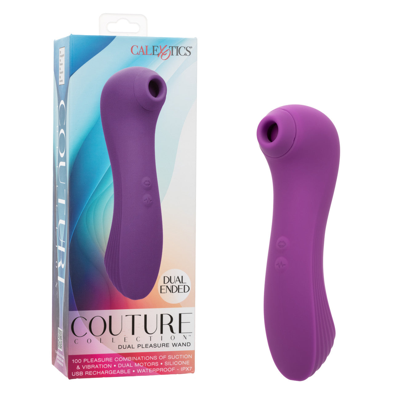 Purple dual-ended pleasure wand with 10 suction functions, 10 vibration speeds, and waterproof silicone design.
Keywords: dual pleasure wand, Couture Collection, silicone massager, waterproof vibrator, suction and vibration toy, USB rechargeable wand, luxury adult toy, customizable massager, IPX7 waterproof, dual-ended wand