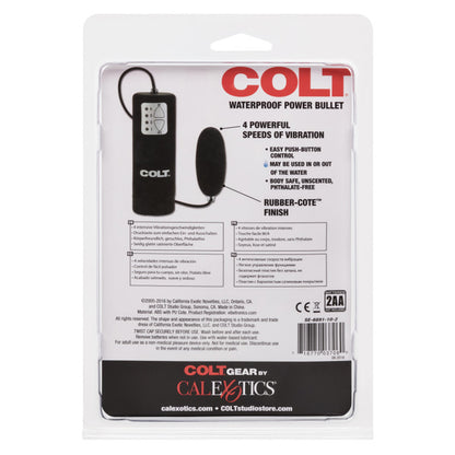 The COLT Waterproof Power Bullet delivers intense, customizable vibrations with its smooth Rubber-Cote™ finish and four powerful speeds, perfect for solo or partnered play.

