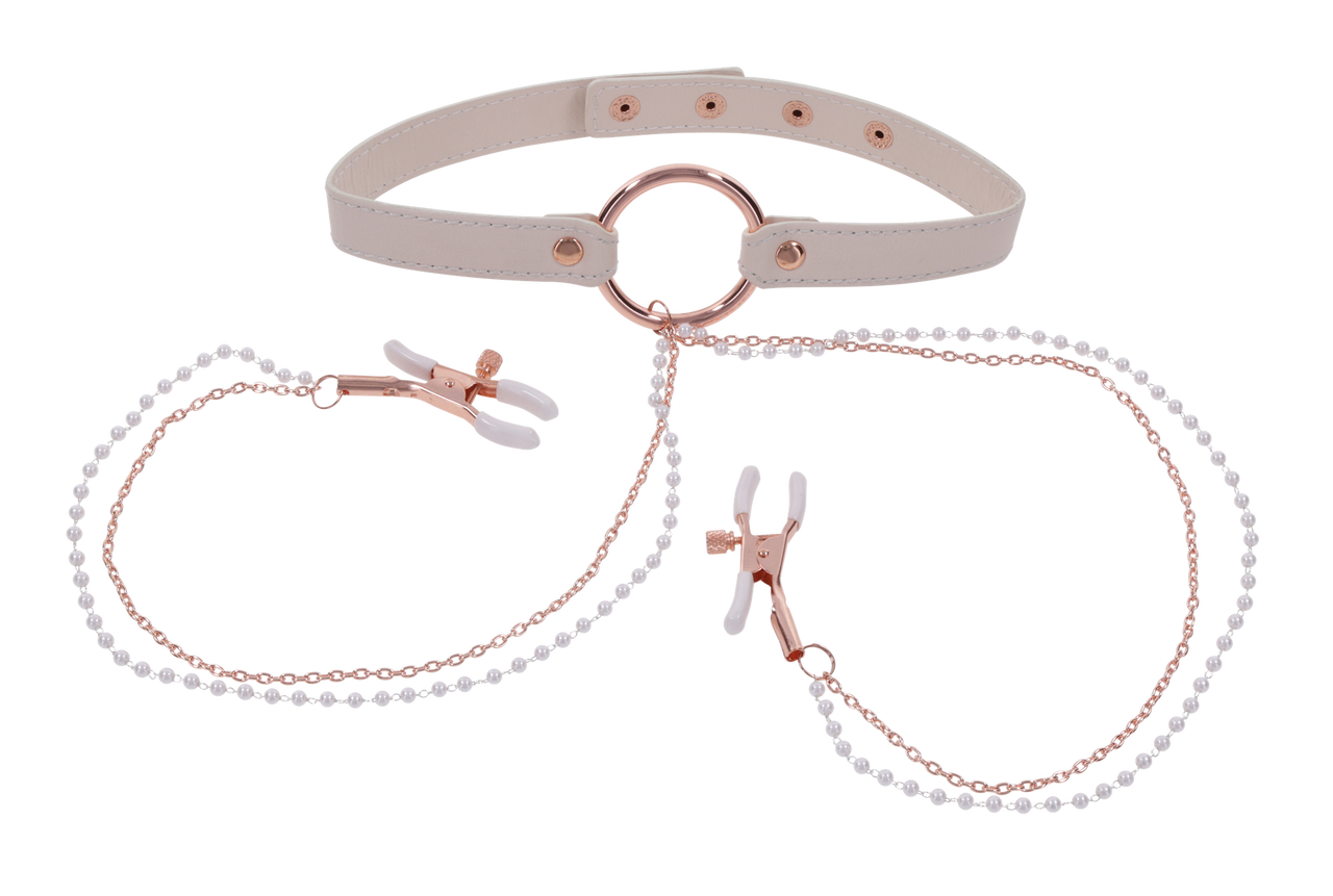 Peaches 'N Creame Collar with Nipple Clamps | Sex & Mischief by Sportsheets