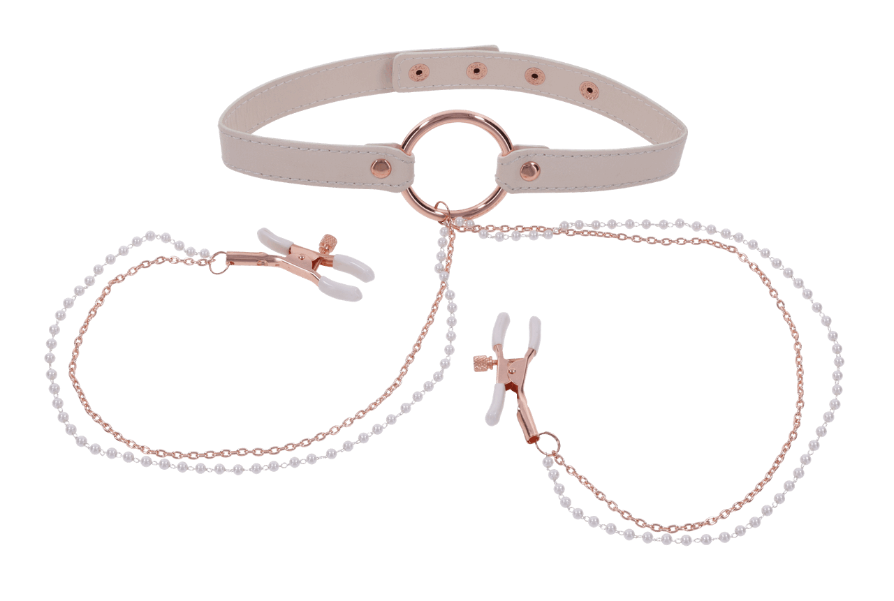 Peaches 'N Creame Collar with Nipple Clamps | Sex & Mischief by Sportsheets