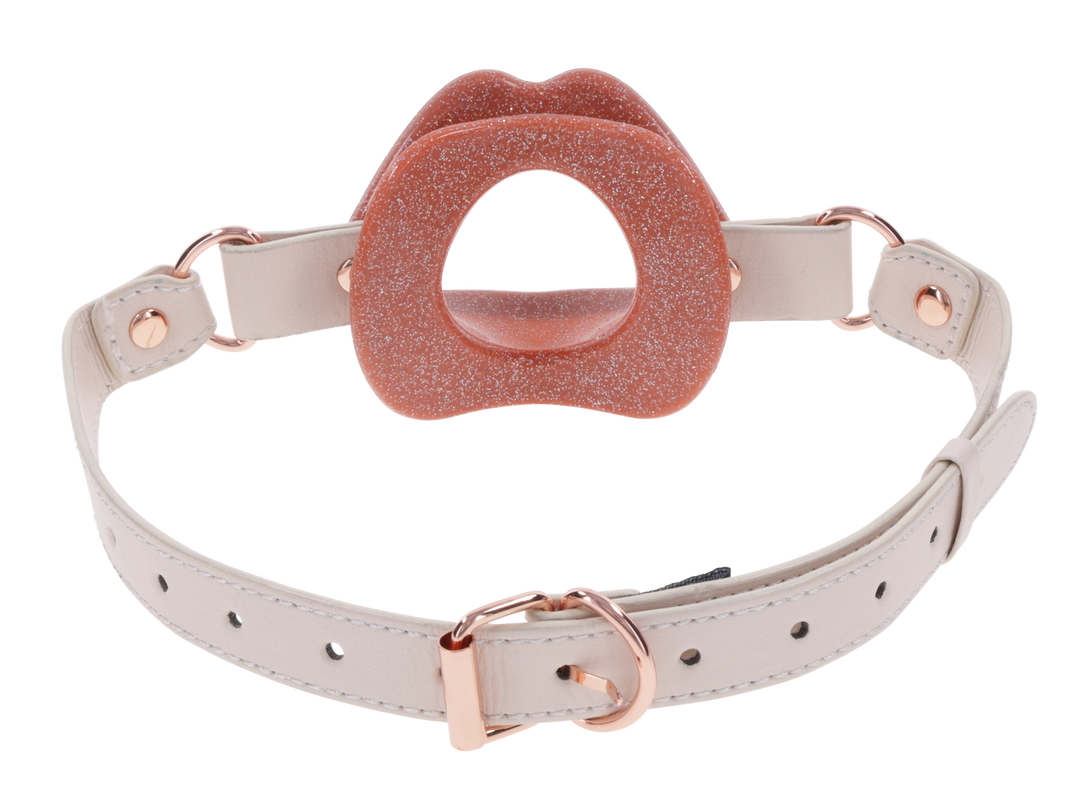 Peaches N Cream Sparkling Pink Silicone Lips BDSM Gag | Sportsheets Sex and Mischief