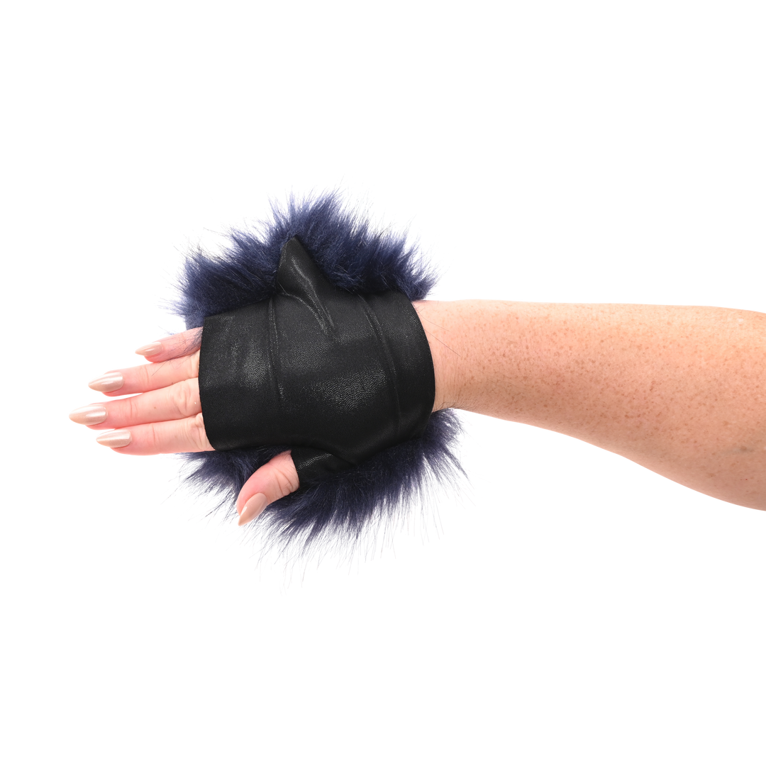 Cougar Spiked Sensory Glove with royal blue faux fur and hidden gold spikes for thrilling and sensual touch play