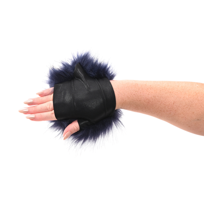 Cougar Spiked Sensory Glove with royal blue faux fur and hidden gold spikes for thrilling and sensual touch play