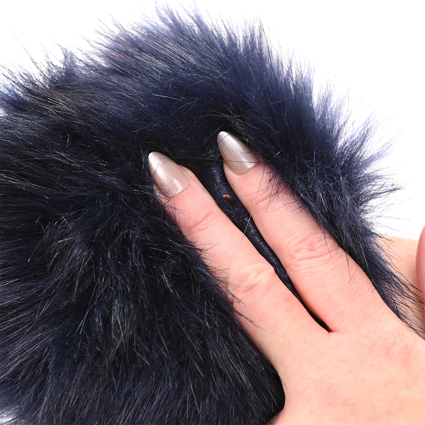 Cougar Spiked Sensory Glove with royal blue faux fur and hidden gold spikes for thrilling and sensual touch play