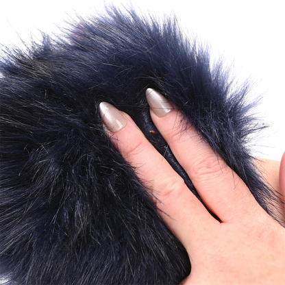 Cougar Spiked Sensory Glove with royal blue faux fur and hidden gold spikes for thrilling and sensual touch play