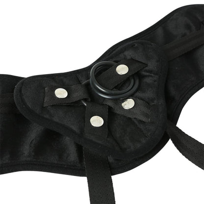 Sportsheets Plus Size Beginners Black Strap-On with plush fabric, adjustable straps, interchangeable O-rings, and bullet vibrator channel for versatile and comfortable play.

Sportsheets Plus Size Beginners Strap-On, plus-size harness, adjustable strap-on for 72-inch hips, flared base dildo harness, interchangeable O-ring strap-on, plush strap-on harness, bullet vibrator channel strap-on, machine washable strap-on, handcrafted strap-on for plus-size users, beginner-friendly strap-on harness