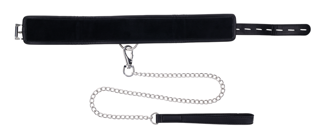 Edge® Collar and Leash with padded black faux leather design, silver hardware, removable leash, and versatile connection points for BDSM play