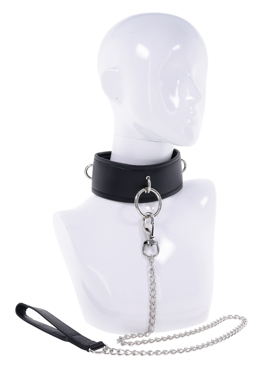 Edge® Collar and Leash with padded black faux leather design, silver hardware, removable leash, and versatile connection points for BDSM play