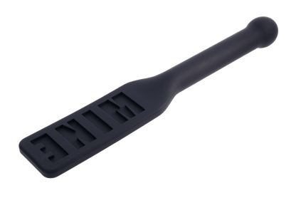 Edge® Silicone Paddle with 'MINE' imprint, flexible silicone head, metal-reinforced handle, and insertable design for BDSM play.