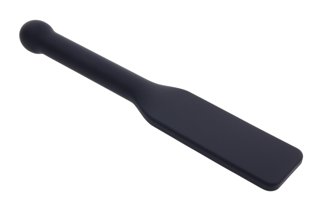 Edge® Silicone Paddle with 'MINE' imprint, flexible silicone head, metal-reinforced handle, and insertable design for BDSM play.