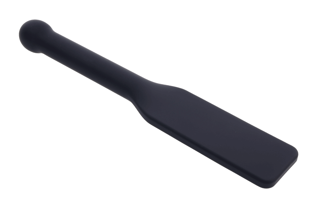 Edge® Silicone Paddle with 'MINE' imprint, flexible silicone head, metal-reinforced handle, and insertable design for BDSM play.