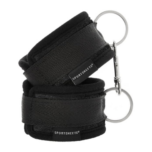 Soft Cuffs Black: Ultra-soft, adjustable restraints with hook and loop closures and durable metal hardware. Perfect for versatile restraint play with comfort and security. Nickel free.