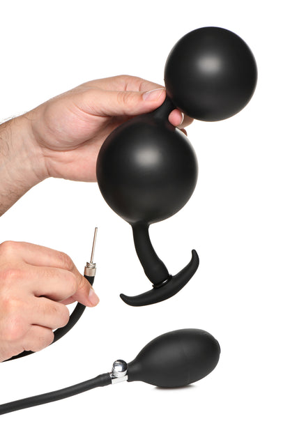 Master Series Ass Rattler: Inflatable anal plug with weighted steel balls for deep, customizable stimulation. Premium silicone, removable hose, and quick-release valve.