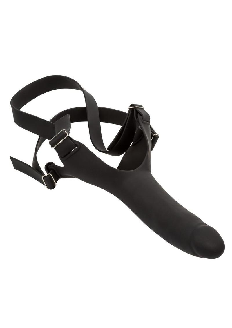 Black or vanilla Accommodator® Silicone Dong with adjustable straps for hands-free oral play. Body-safe, waterproof, and easy to clean. Keywords: Accommodator Silicone Dong, strap-on dildo, hands-free oral play, body-safe silicone, adjustable straps, waterproof, phthalate-free, unisex sex toy, oral stimulation enhancer, intimate couples toy