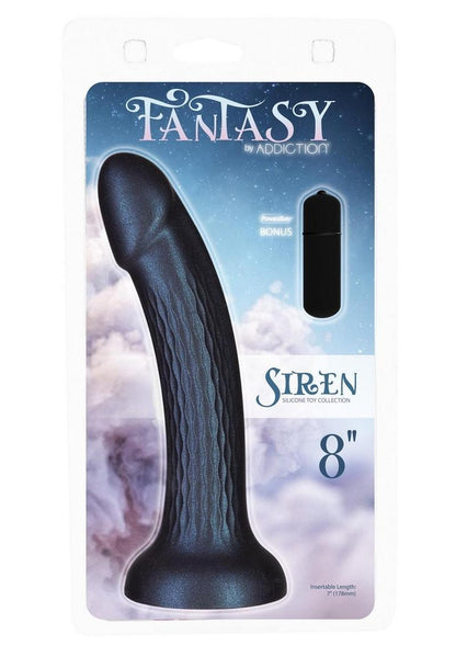 Iridescent blue and green silicone dildo with a wavy texture, curved shaft, and suction cup base for G-spot stimulation and harness play. Keywords: iridescent dildo, wavy texture dildo, Addiction Siren dildo, G-spot dildo, suction cup dildo, harness-compatible dildo, premium silicone dildo, waterproof dildo, fantasy dildo, shimmering dildo.