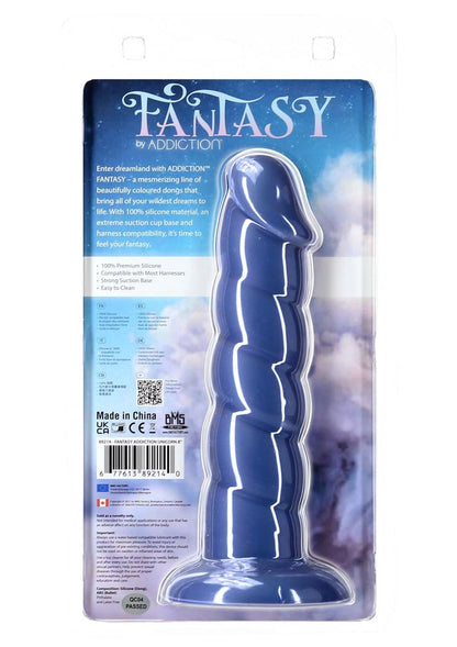 Addiction Fantasy dildos in pink, blue, and purple hues, each with ribbed textures, suction bases, and harness compatibility. Keywords: Addiction Fantasy dildo set, pink silicone dildo, blue ribbed dong, purple textured dildo, suction cup dildos, harness-compatible dildos, ribbed silicone dildos, beginner-friendly dildo set, premium silicone dildos, 3-piece dildo collection.