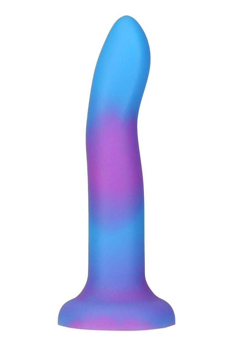 Glow-in-the-dark silicone dildos in vibrant blue, pink, and green colors with a bendable design and strong suction base. Keywords: glow-in-the-dark dildo, bendable silicone dong, vibrant sex toys, strong suction base dildo, harness-compatible toys, premium silicone dildos, rave-themed adult toys, colorful sex toys, party-themed dildos, bonus PowerBullet included.