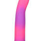 Glow-in-the-dark silicone dildos in vibrant blue, pink, and green colors with a bendable design and strong suction base. Keywords: glow-in-the-dark dildo, bendable silicone dong, vibrant sex toys, strong suction base dildo, harness-compatible toys, premium silicone dildos, rave-themed adult toys, colorful sex toys, party-themed dildos, bonus PowerBullet included.