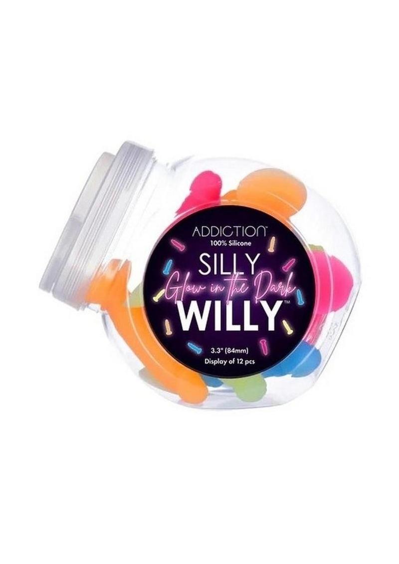 Silly Willy: Glow-in-the-dark miniature dildo, 3.3 inches, body-safe silicone, strong suction base, playful desk or dashboard decoration, vibrant colors.
miniature dildo, glow-in-the-dark decoration, desk toy, dashboard accessory, body-safe silicone dildo, fun suction base toy, quirky gift idea, playful silicone toy