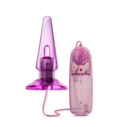 B Yours Basic Pleaser Vibrating Anal Plug, beginner-friendly, adjustable speeds, splashproof, PVC, available in blue and pink.
Keywords: vibrating anal plug, beginner anal toy, adjustable-speed anal plug, remote-control anal plug, waterproof anal plug, non-porous PVC plug, body-safe anal plug, blue vibrating anal plug, pink vibrating anal plug, anal plug for beginners.