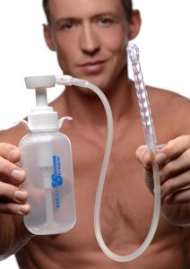 Clean Stream Enema Bottle Kit, featuring a 300 mL capacity and syringe-style pump for precise fluid control. The smooth silicone nozzle ensures comfort, while the 17.5-inch flexible hose and measurement markers offer accuracy and convenience. Perfect for hygienic, body-safe, and hassle-free anal care!