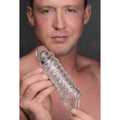 Penis enhancer sleeve collection adds length, girth, and stimulation with textured designs and phthalate-free TPR material.

