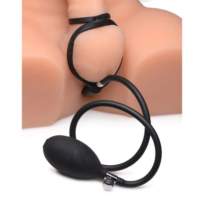 Black inflatable silicone anal plug with attached cock and ball ring, featuring rattling balls, a hand pump, and silky smooth, body-safe silicone material.
inflatable anal plug with cock ring, silicone anal plug with rattling balls, adjustable anal plug, cock and ball ring combo toy, anal and erection enhancer, phthalate-free anal plug, customizable inflatable anal toy, black silicone anal toy.