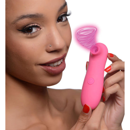 clit-sucking toy, suction vibrator, compact clitoral stimulator, 10-speed clit-sucking toy, travel-friendly sex toy, ergonomic clitoral toy, lightweight clit stimulator, velvety silicone toy, clitoral suction device, battery-operated sex toy, high-tech clit stimulator, pink suction vibrator, clitoral pleasure toy, suction clit toy, portable sex toy, silicone suction vibrator, phthalate-free sex toy, Valentine's Day clit stimulator, Shegasm clit-sucking toy, discreet clitoral toy, handheld suction toy, body-