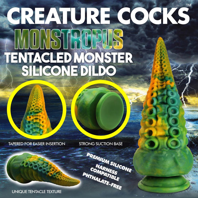 Creature Cocks Monstropus Tentacled Monster Silicone Dildo - Blue/Green/Yellow

tentacle dildo, octopus dildo, marbled silicone dildo, suction cup dildo, harness compatible toy, fantasy roleplay dildo, premium silicone dildo, realistic suckers, ribbed dildo, hands-free play