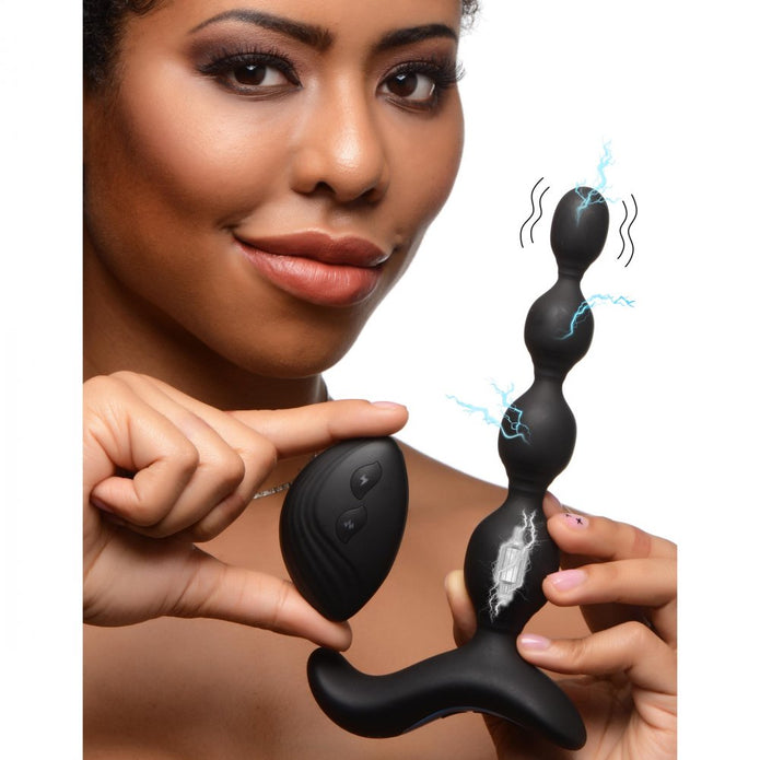 Zeus Shock Beads 80x Vibrating and E-Stim Rechargeable Silicone Anal Beads with Remote Control